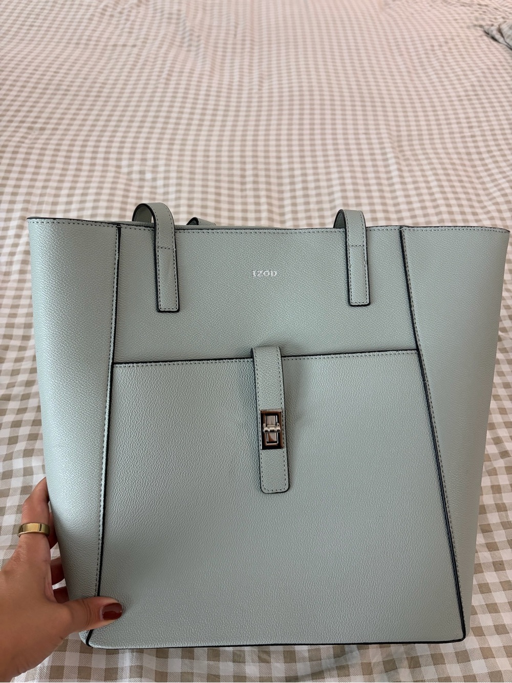 Izod Mint Green Structured Tote with Front Buckle